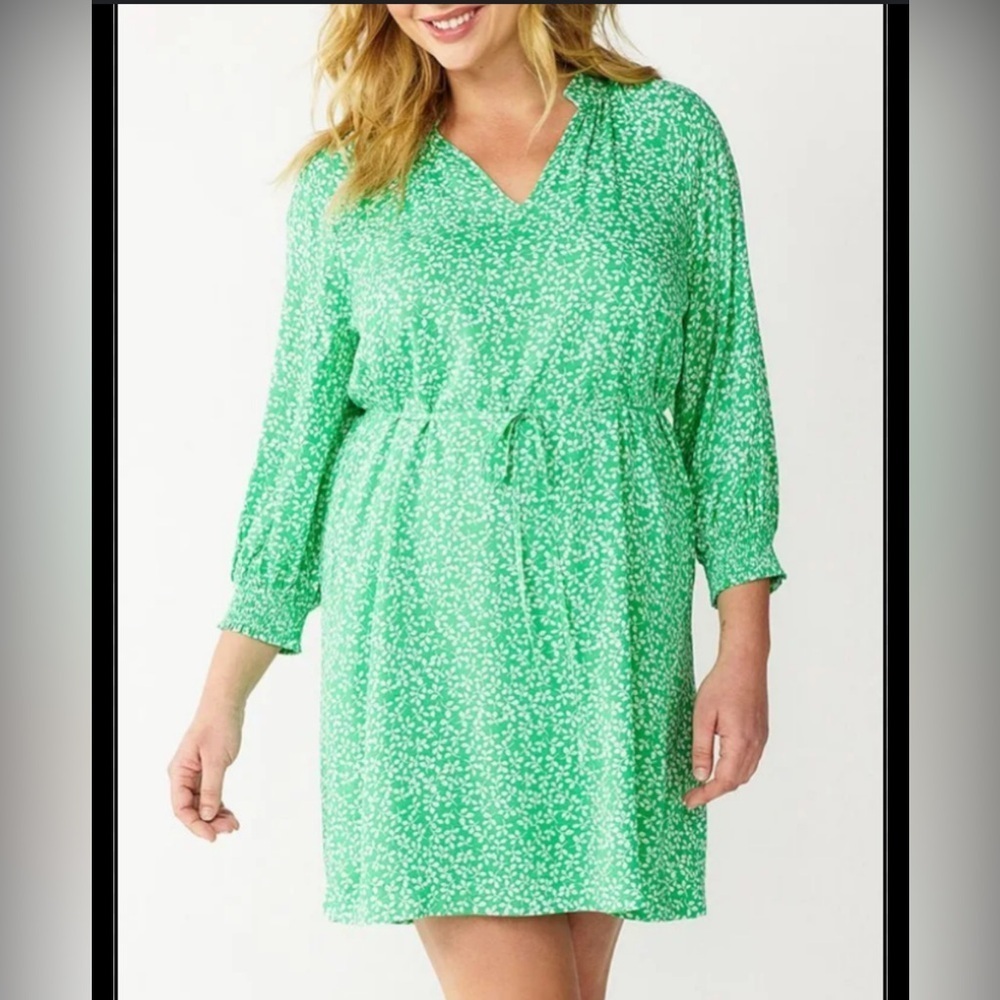 DRAPER JAMES Rsvp Green Floral Print Dress missing string belt